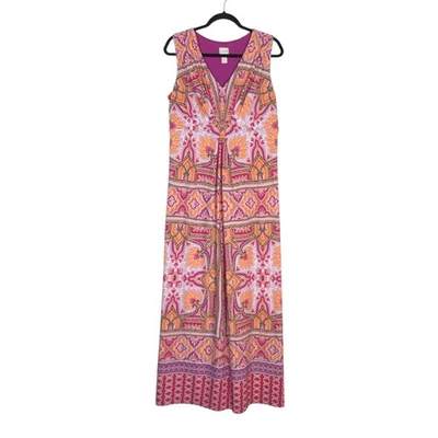 Chico's Geometric Aztec Inspired Maxi Dress Size M Vacation Resortwear Tropical - image 1 of 4