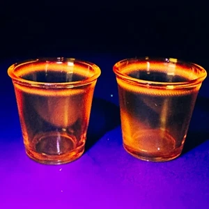 2 Vintage Akro Achat Bernstein Amberina Depression Glas Tumbler Schnapsglas GLOW'S - Bild 1 von 9