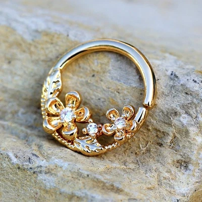 Gold Plated Jeweled Flower Field Seamless Ring - Image 1 of 2