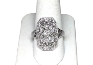 14K White Gold Diamond Ring, Size 9-3/4 - Picture 1 of 6