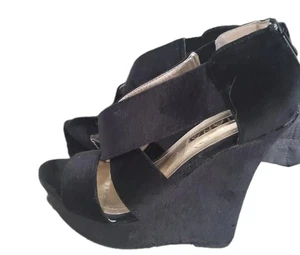 Liliana Faux Suede Strappy Platform Wedges Heels Size 7.5 - Picture 1 of 10