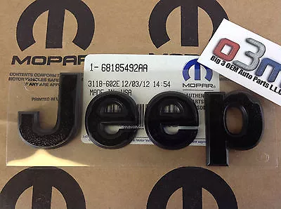 2012-2018 Jeep Wrangler Black Hood Nameplate Badge Emblem new OEM 68185492AB - Image 1 of 2