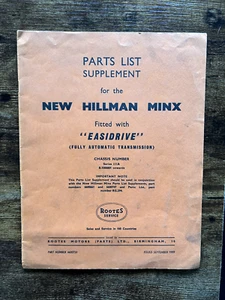 Parts List Supplement New Hillman Minx 1959 Rootes Service 6600750 Easidrive - Picture 1 of 6