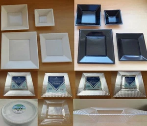 Round Square Disposable Plastic Plates Bowls Trays Party Event White Black Clear - Picture 1 of 28