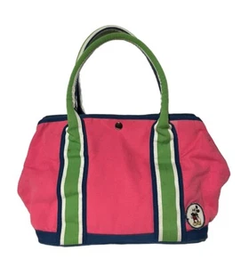 Disney Mickey Mouse Canvas Tote Bag Purse Pink Green White Navy Preppy Cute 15” - Picture 1 of 15