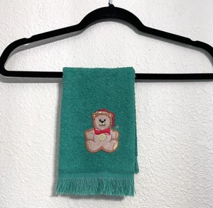 Vintage R.A. Briggs Hand Fingertip Towel Christmas Teddy Bear Embroidered Fringe - Picture 1 of 18