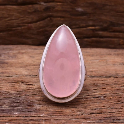 Luccicante Quarzo Rosa Gemma 925 Argento Sterling Artigianale Anello All Misura - Immagine 1 di 4
