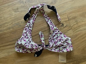 Lands End Canvas Wende Bikini Oberteil Blumen und Schmetterling SMALL Neckholder zum Binden - Bild 1 von 10