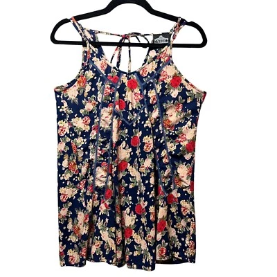 Angie Floral Print Tank Top Sleeveless Casual Summer Top Blue Red Size S - Image 1 of 4