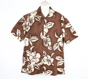 Quiksilver Hawaiian Boardriding Shirt Mens Size XL Brown White Floral Beach Surf - Picture 1 of 8