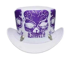 Handcrafted White Leather Top Hat with Red Skull Design – Gothic Steampunk Style - Bild 1 von 3