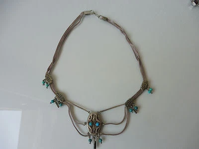 Kette 800 Silber mit Türkisen (Indianer , o. Orient ) , schönes ,altes Collier - Bild 1 von 4