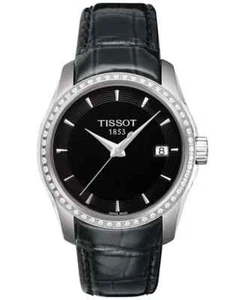 Reloj para mujer Swiss Couturier diamante (1/3 qt. total) correa de cuero negro 32 mm nuevo con etiquetas - Imagen 1 de 5
