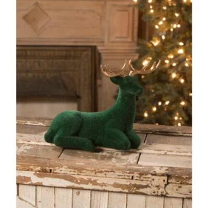 Bethany Lowe Emerald Green Flocked Deer Winter Christmas NWT - Picture 1 of 1
