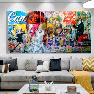 DAVID BOWIE PRINT ON STRETCHED CANVAS GRAFITTI BANKSY CAMPBELLS SOUP MONA LISA - Picture 1 of 3