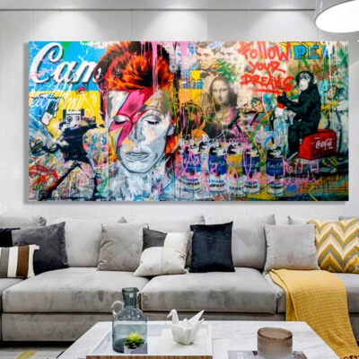 DAVID BOWIE PRINT ON STRETCHED CANVAS GRAFITTI BANKSY CAMPBELLS SOUP MONA LISA - image 1 of 3