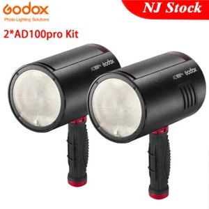 US 2*Godox AD100Pro 100Ws TTL HSS Outdoor Pocket Flash Light+1/4'' Holder Kit - Picture 1 of 12