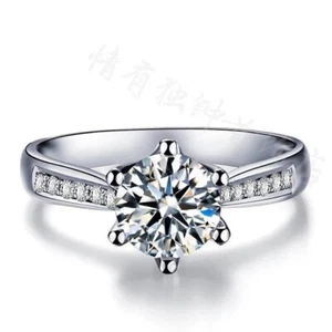 Platiniert 6 mm CZ Kristall Größe verstellbar offen Verlobung Ehering Ring - Bild 1 von 4