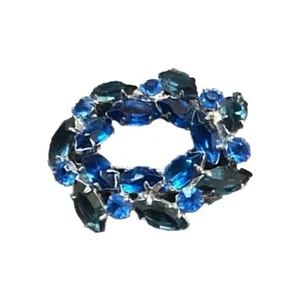 Blue Rhinestone Broach 2.5x1.5 Silveryone - Picture 1 of 2