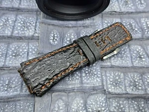 24mm/24mm Crackled Shark Leather Watch Band Exotic Leather Minimalist Design - Picture 1 of 10