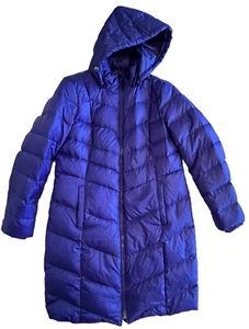 Lands End 80% piumino lungo imbottito cappuccio rimovibile blu donna tg L 14-16 - Foto 1 di 17