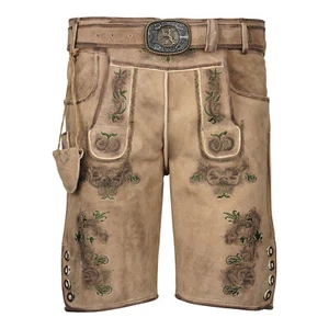 Trachtenlederhose Herren Lederhose kurz Braun  Bockleder Stickerei SONDERPREIS - Bild 1 von 7