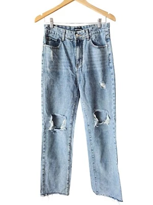 PRETTYLITTLETHINGS 90s Jeans Boyfriend Straight Leg Cotton Distressed Size 10 UK - Image 1 of 4
