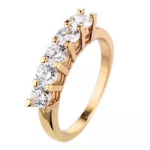 3mm blanco CZ banda de corte redondo joyería de mujer oro amarillo relleno anillo tamaño 6-10 - Imagen 1 de 8