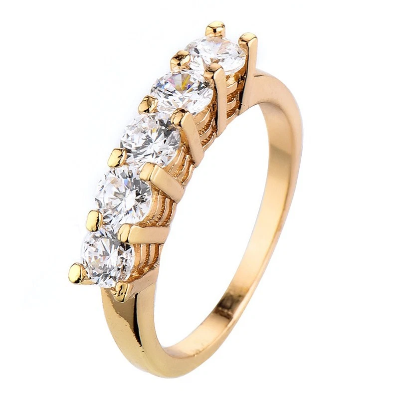 3mm White CZ Round Cut Band Women's Jewelry Yellow Gold Filled Ring Size 6-10  - Image 1 of 3