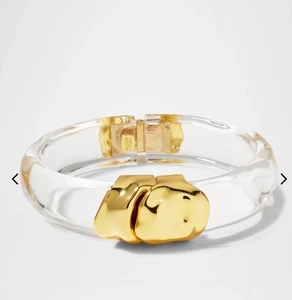 Alexis Bittar Molten Lucite Gold Scharnier Manschette Armband klar transparent Statemen - Bild 1 von 6