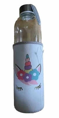 Glas Trinkflasche Wasserflasche Sportflasche mit Hülle Einhorn 750 ml Neu Sport - Bild 1 von 3
