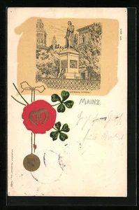 Präge-Lithographie Mainz, Gutenberg-Denkmal 1901  - Picture 1 of 2