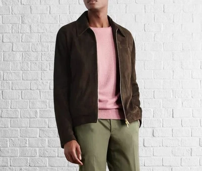 Everyday Cool Wear: Casual Brown Suede Zipper Collared Leather Jacket for Men - Image 1 of 3