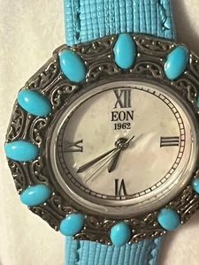 Eon 1962 Watch Women 34mm Silver Tone MOP Abalone Leather Band - Picture 1 of 3