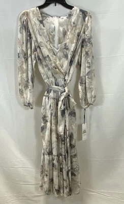 NWT Calvin Klein Women's Cream Floral Print Tie-Waist Midi Dress Size 14 - Image 1 of 4