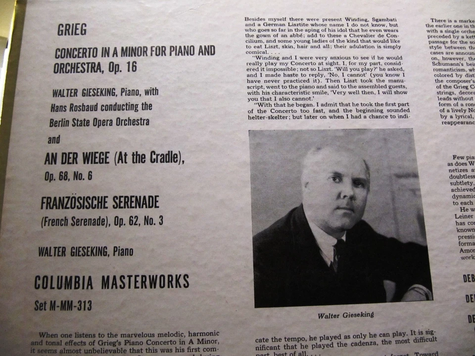 1937 Hans ROSBAUD Walter GIESEKING GRIEG Piano Concerto COLUMBIA Set 313 Berlin - Image 1 of 4