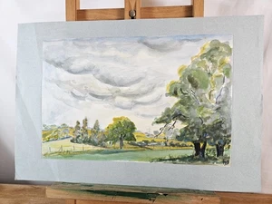 ORIGINAL WATERCOLOUR LANDSCAPE BY MOLLIE WALLACE SIGNED MONOGRAM COUNTRYSIDE - Picture 1 of 23