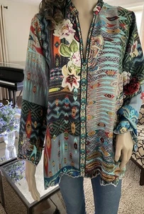 NEU JOHNNY WAS SEIDE BESTICKT AZTEKEN BLUMEN BOHEMIAN BLUSE TUNIKA SMALL $ 298 - Bild 1 von 14