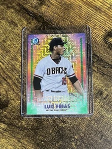 Bowman 2021 cromo #DG-4 Luis Frías Dawn of Glory refractor mojo verde/99 - Imagen 1 de 3