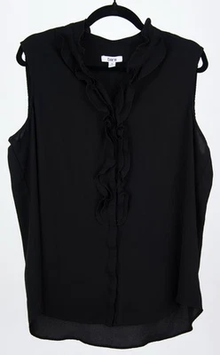 Bar III Womens Black Ruffle Trim Vneck Sleeveless Top XL EUC - Image 1 of 3