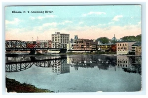 Cartolina Elmira NY, New York Chemung River Bridge 1915 - Foto 1 di 2