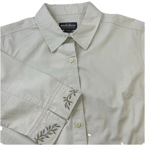 NWT Vintage 2003 Woolrich Women's L Cotton Embroidered Ecru Button Up 3/4 Sleeve - Picture 1 of 15