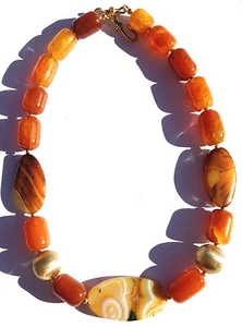 HANDMADE STYLISH STRIPED AND CRAB AGATE TUBE 22" LONG NECKLACE - Picture 1 of 7