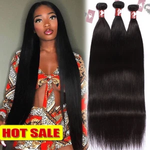 Fasci Capelli Umani Lisci Extension Trama Brasiliana 100% Vergine 8-30 Pollici - Foto 1 di 20