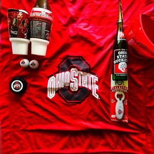 Ohio State University Buckeyes Bucket With Golf Balls Hockey Puck Pillowcase etc - Picture 1 of 9