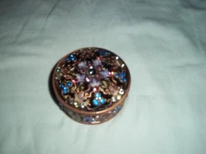 Round Metal Trinket Box VTG Multi Colored - Picture 1 of 3