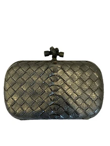 Bottega veneta chain knot gray intrecciato clutch with gray knot clasp purse - Picture 1 of 7