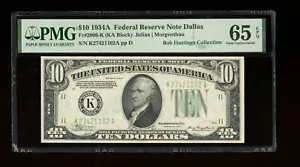 DBR 1934-A $10 FRN Dallas Gem Fr. 2006-K PMG 65 EPQ Serial K27421102A - Picture 1 of 2