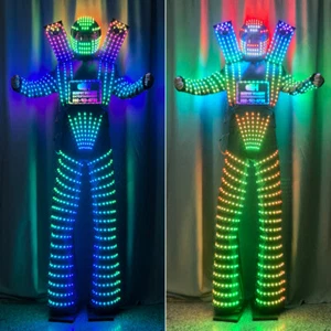 Robot LED RGB Luminoso Costume Casco Outfit Halloween Cosplay Vestiti Luminosi - Foto 1 di 7