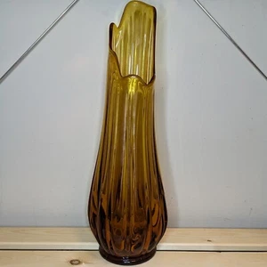 Vintage LE SMITH Swung Stretch Floor Vase MCM Mid Century Modern Amber 18 1/2" - Picture 1 of 15